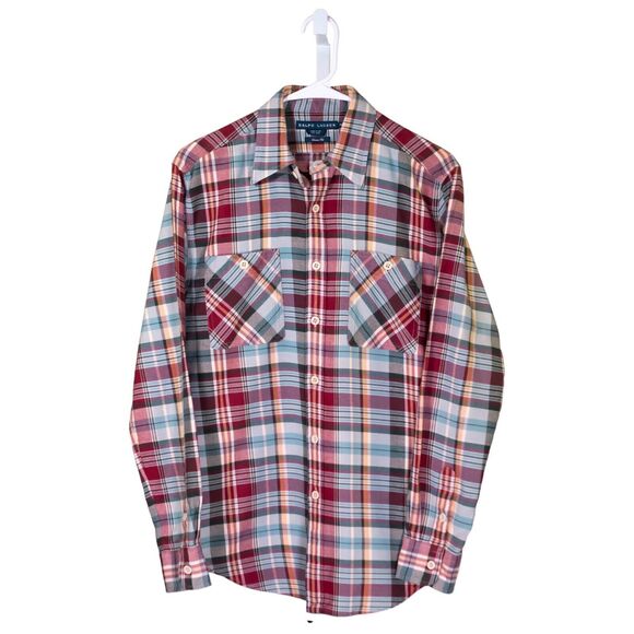 Ralph Lauren Women's Shirt Button Up Multicolor Plaid Classic Fit Blouse Top 10 - Picture 1 of 9